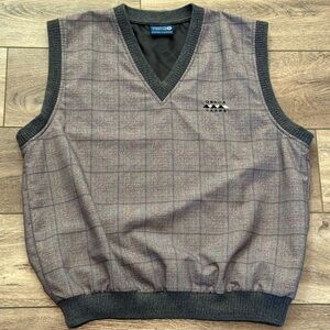 Sunderland Of Scotland Men’s Lined Golf Vest Gray Plaid Medium Logo Genoa Lakes